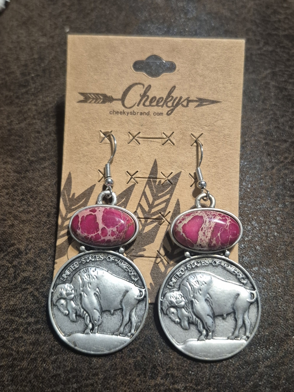 Cheekys Pink Stone Buffalo Coin Drop Earrings